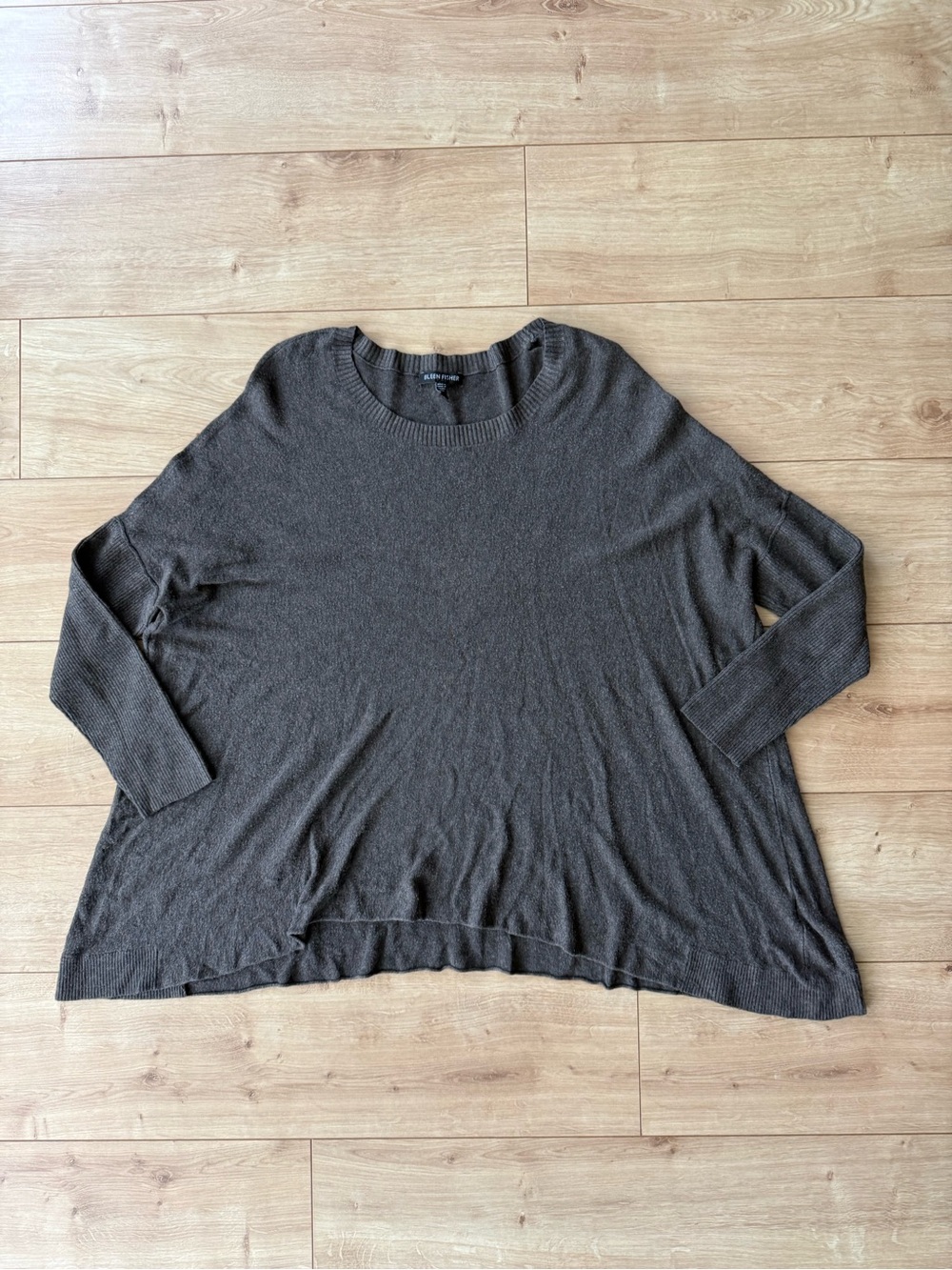 Eileen Fisher Asymmetrical Tunic Sweater Brown Gray Viscose Knit Small